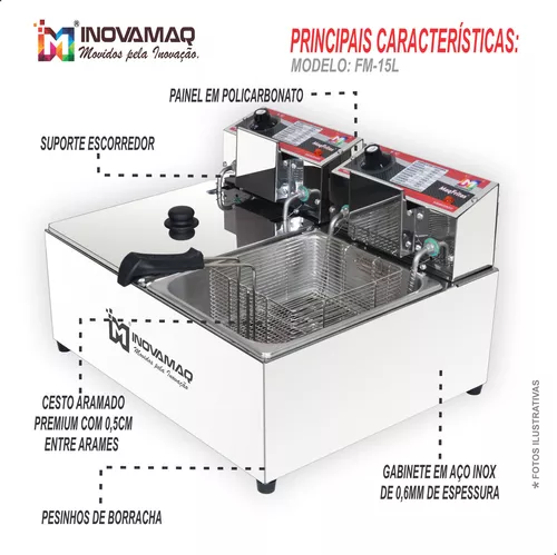 Foto 2 de Fritadeira Elétrica Profissional 2 Cubas Modelo FM-15L - 127v
