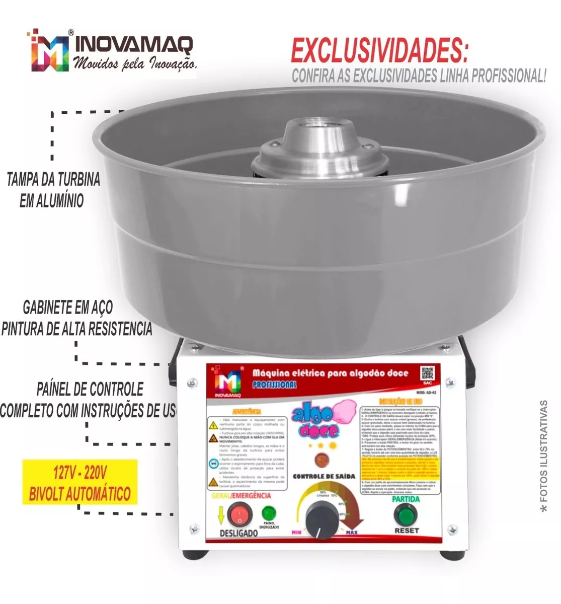 Foto 9 de Máquina de Algodão Doce Profissional + Kit Ensacar Grátis