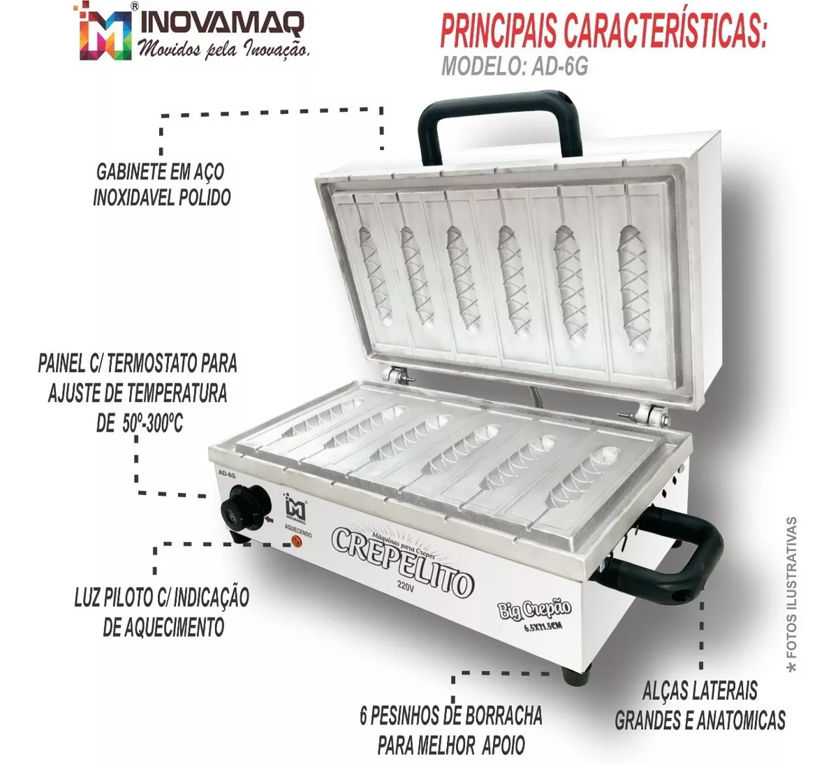 Foto 4 de Máquina de Crepe 6 Cavidades - Modelo AD6G - Big Crepão 220v