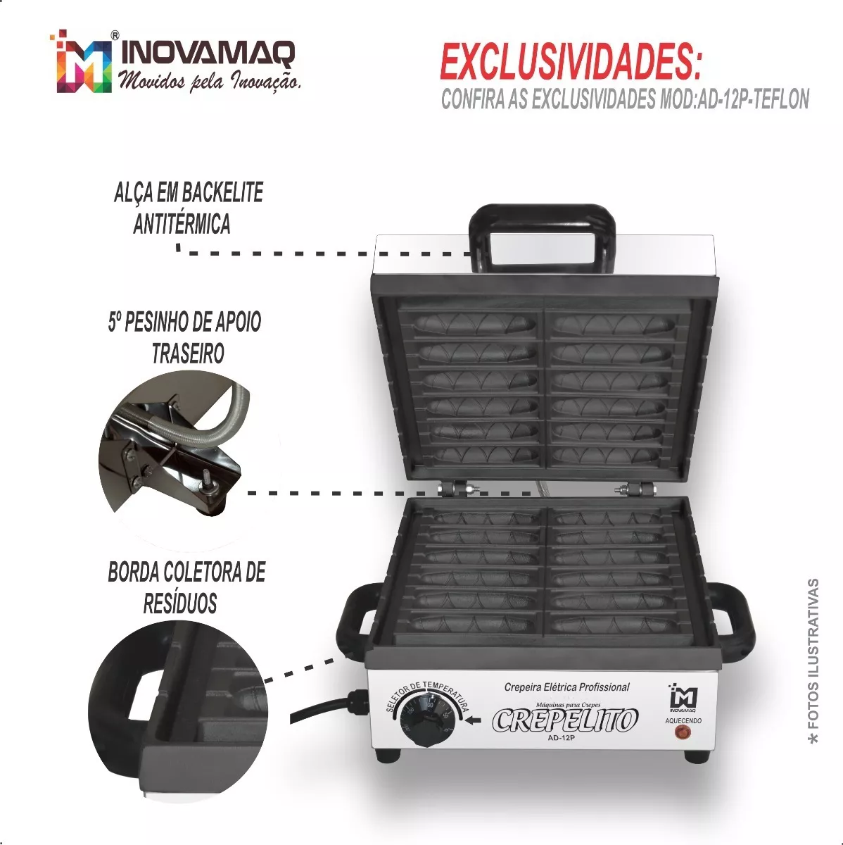 Foto 6 de Máquina De Crepe 12 Cavidades Antiaderente - Modelo AD12P Teflon - 127v