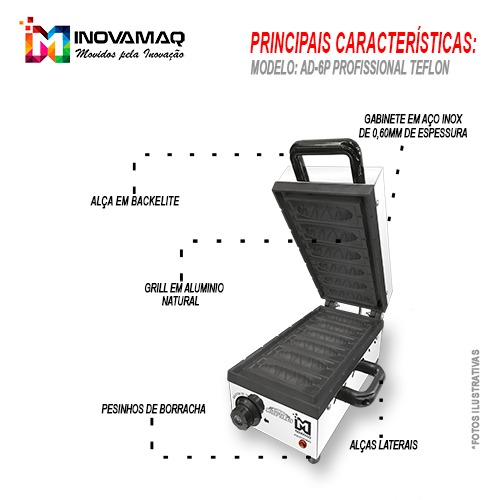 Foto 4 de Máquina De Crepe 6 Cavidades Antiaderente - Modelo AD6P Teflon - 127v