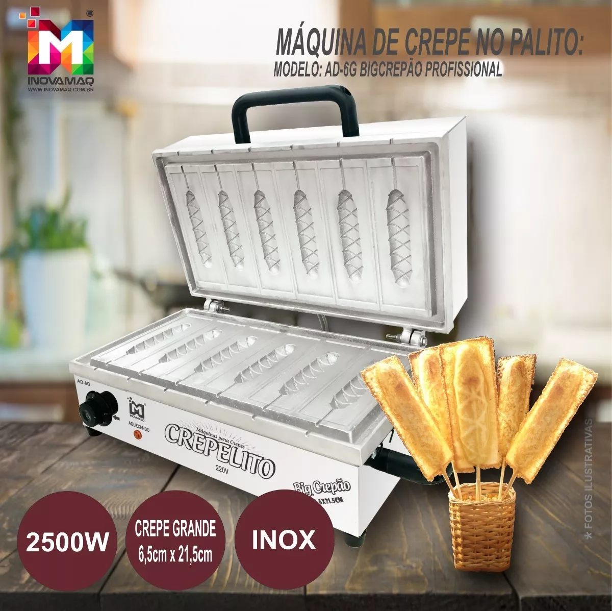 Foto 3 de Máquina de Crepe 6 Cavidades - Modelo AD6G - Big Crepão 220v