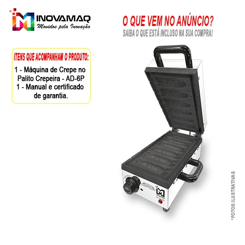 Foto 3 de Máquina De Crepe 6 Cavidades Antiaderente - Modelo AD6P Teflon - 127v