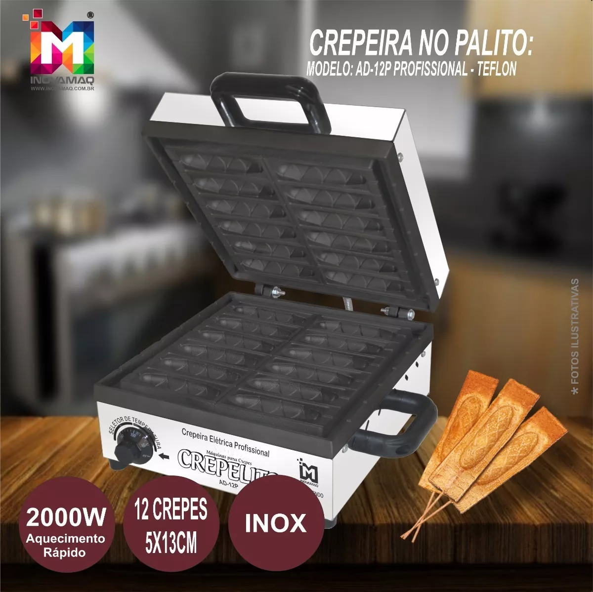 Foto 5 de Máquina De Crepe 12 Cavidades Antiaderente - Modelo AD12P Teflon - 127v