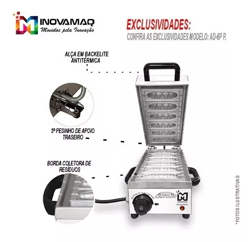 Foto 7 de Máquina de Crepe Suíço AD6P | 6 Cavidades Profissional 127v