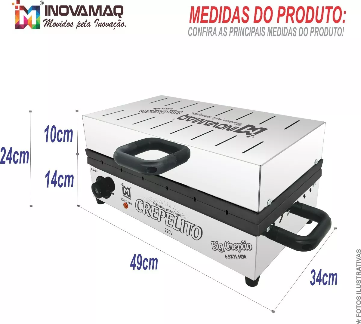 Foto 4 de Máquina de Crepe 6 Cavidades Antiaderente - Modelo AD6G - Big Crepão Teflon 220v