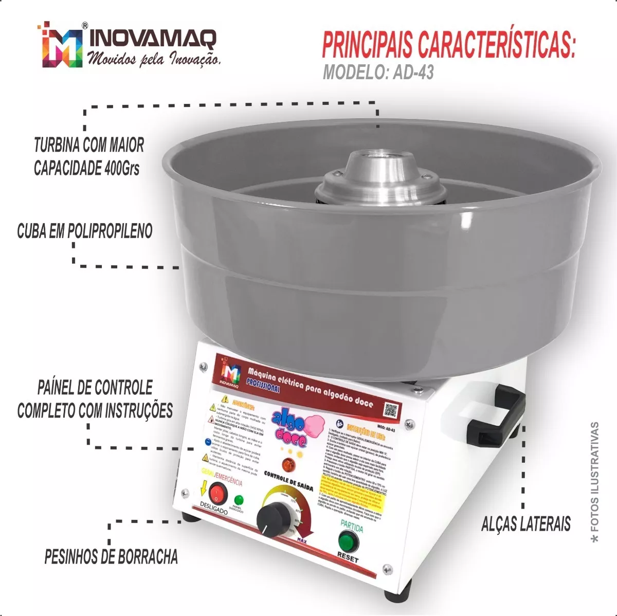 Foto 7 de Máquina de Algodão Doce Profissional + Kit Ensacar Grátis