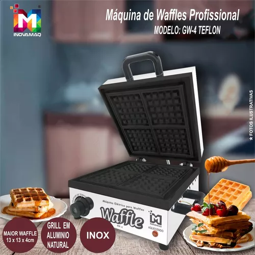 Foto 3 de Máquina de Waffle Profissional Antiaderente Modelo Gw-4 Teflon 127v
