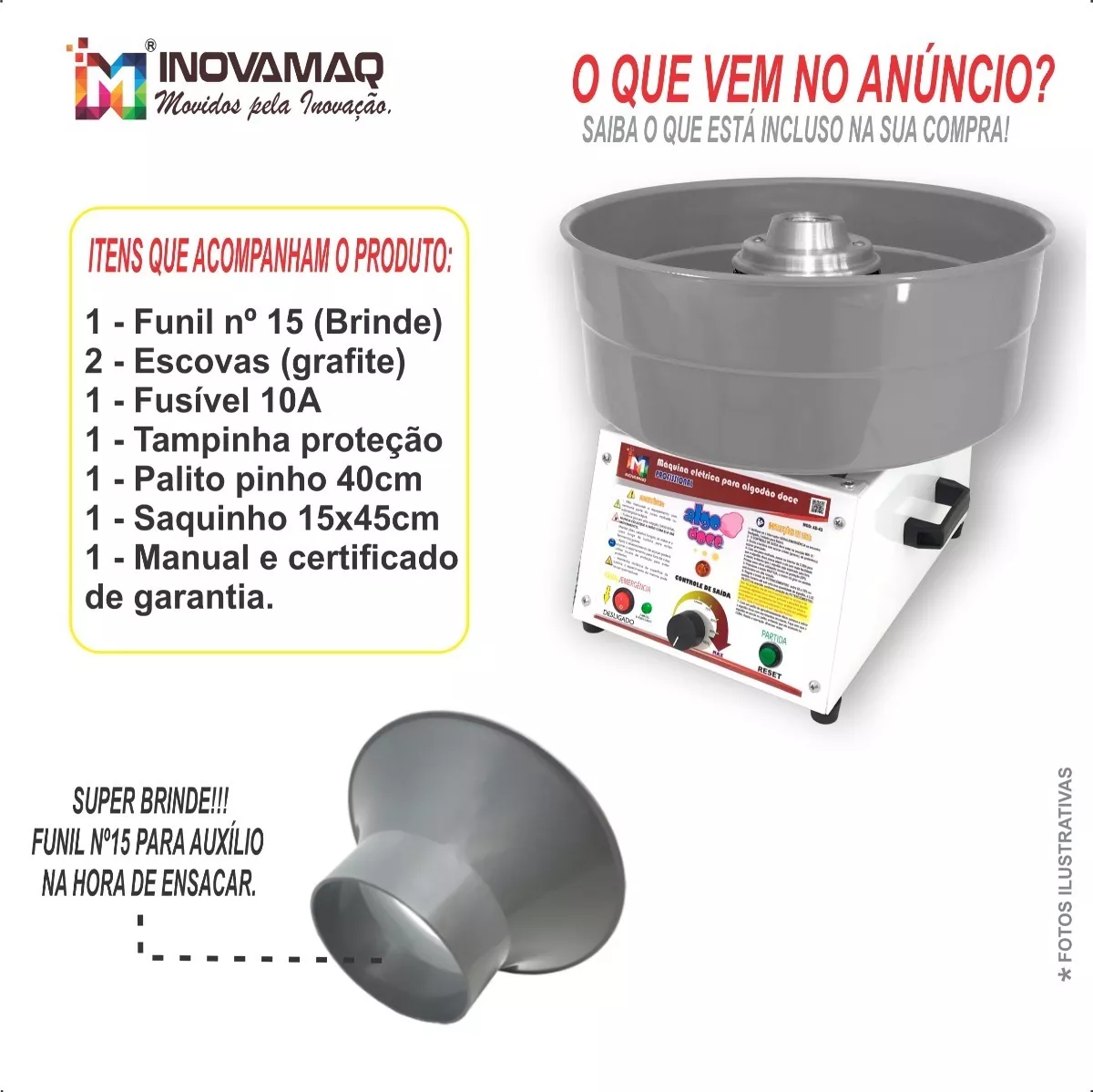 Foto 8 de Máquina de Algodão Doce Profissional + Kit Ensacar Grátis