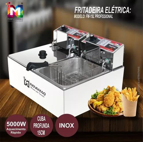 Foto 4 de Fritadeira Elétrica Profissional 2 Cubas Modelo FM-15L - 127v