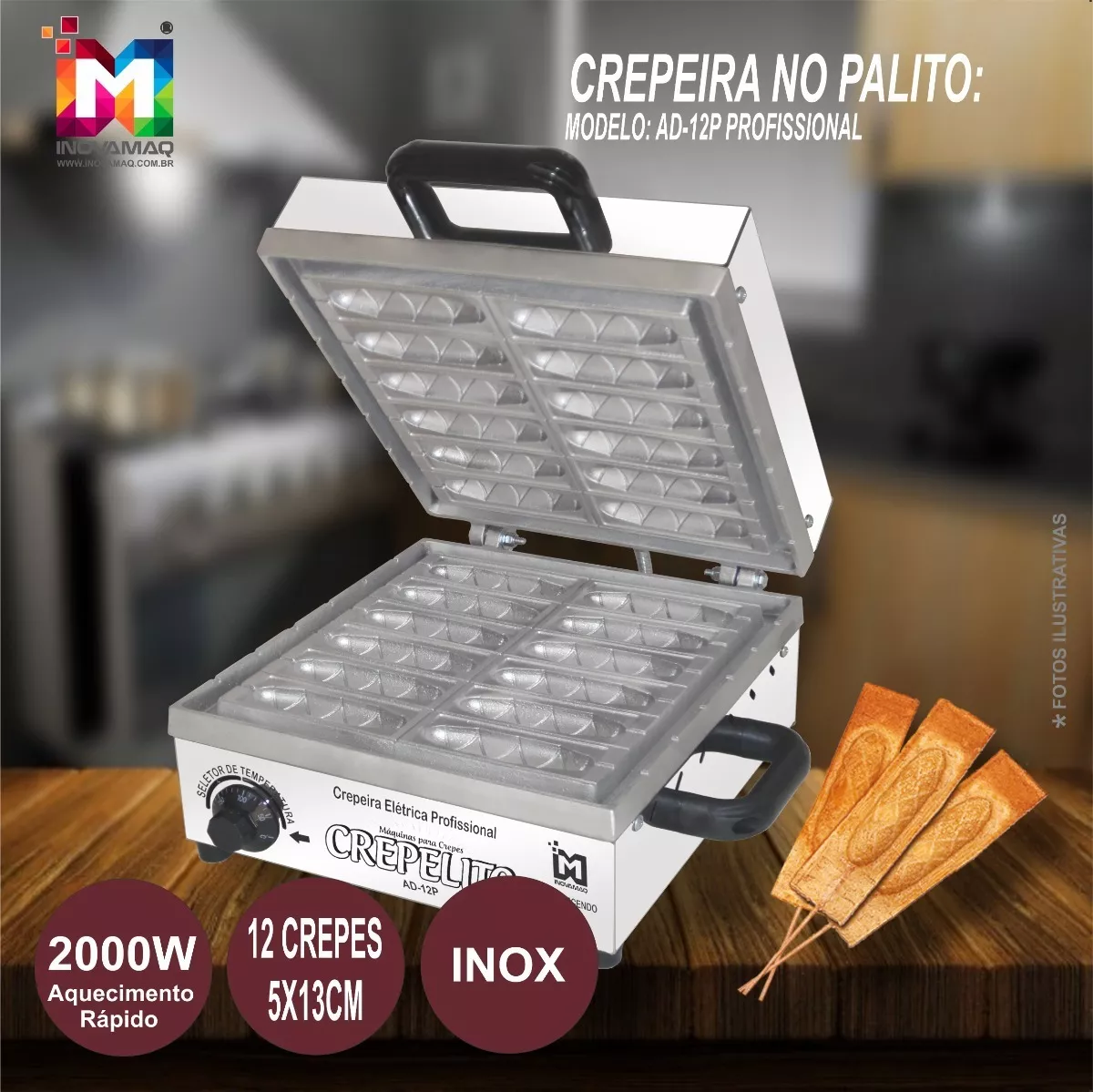 Foto 2 de Máquina De Crepe 12 Cavidades - Modelo AD12P  - 220v